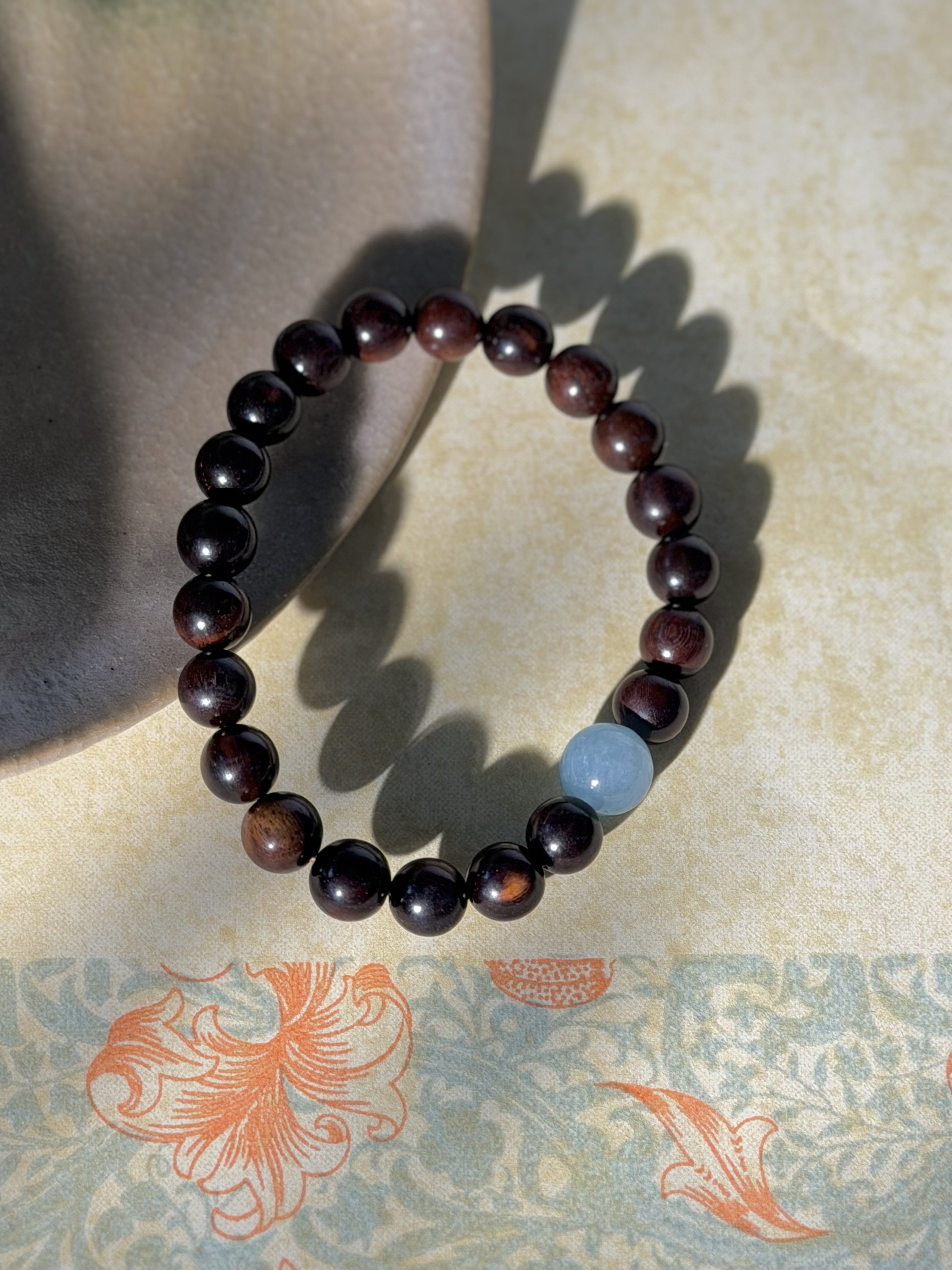 Water Nourishing Wood – Agarwood & Aquamarine Bracelet